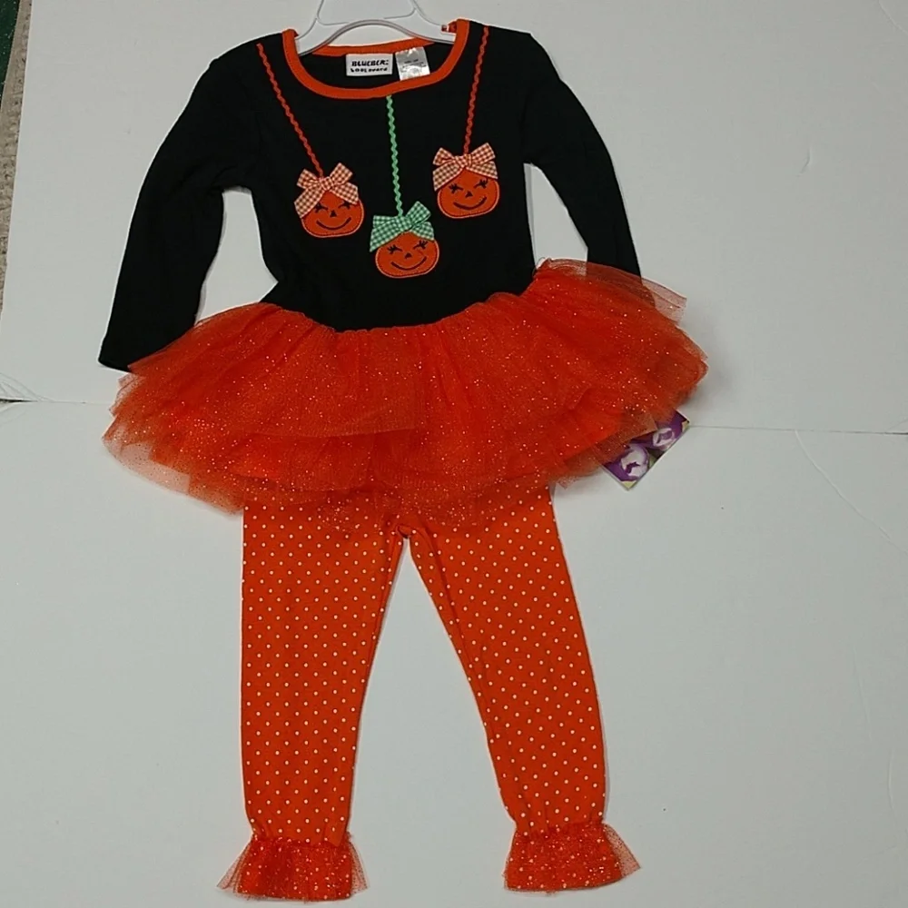 BlueBeri Boulevard 24M Tutu 2pc Happy Pumpkin Halloween Outfit